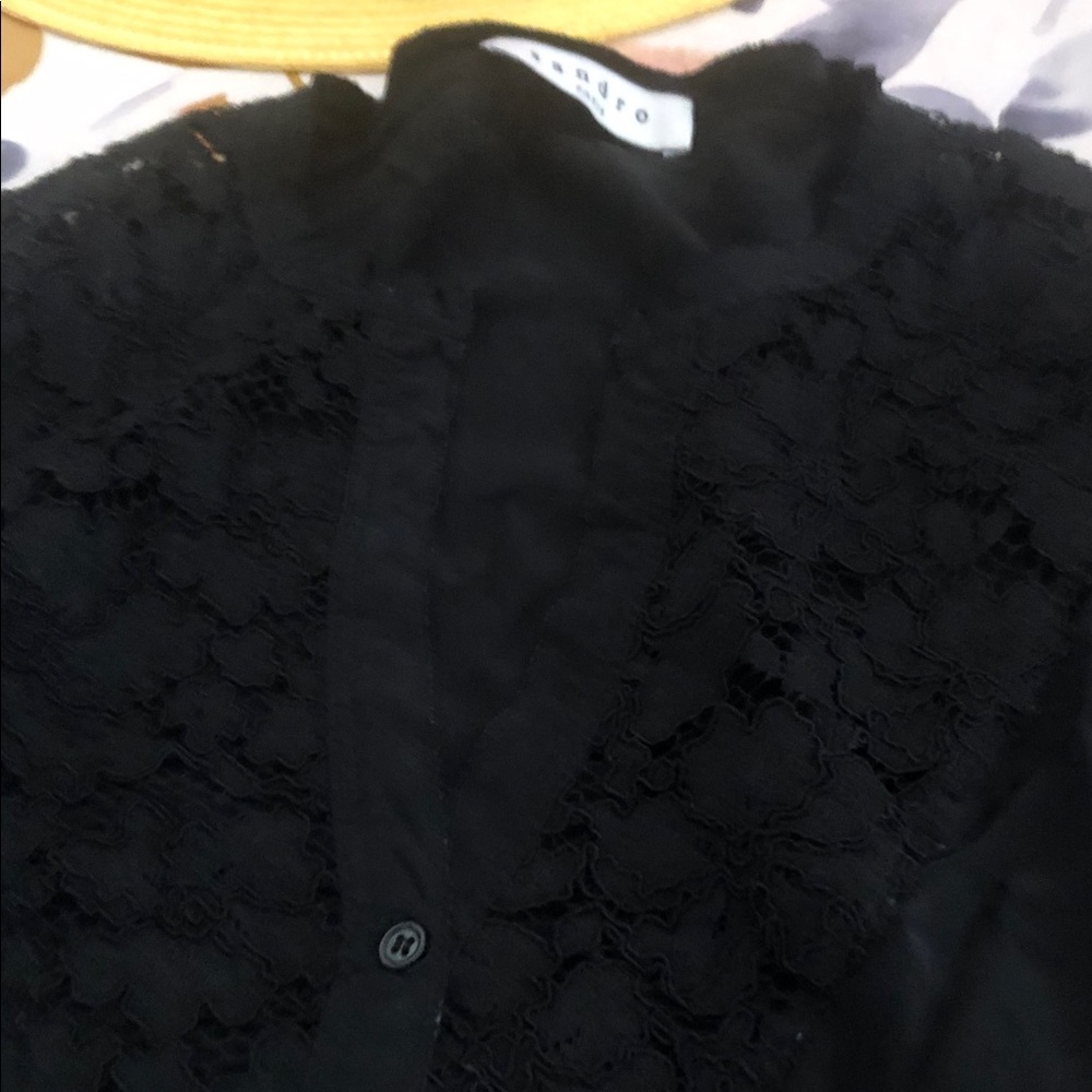 Sandro Black Lace Tunic Top